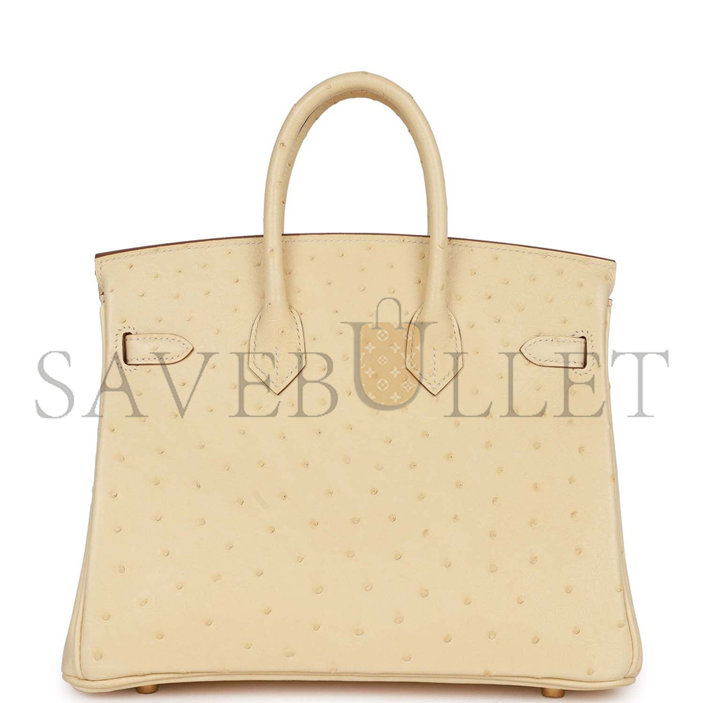 H**mes master birkin 25 ostrich leather milk tea color gold buckle h041944ck98 (25*20*13cm)